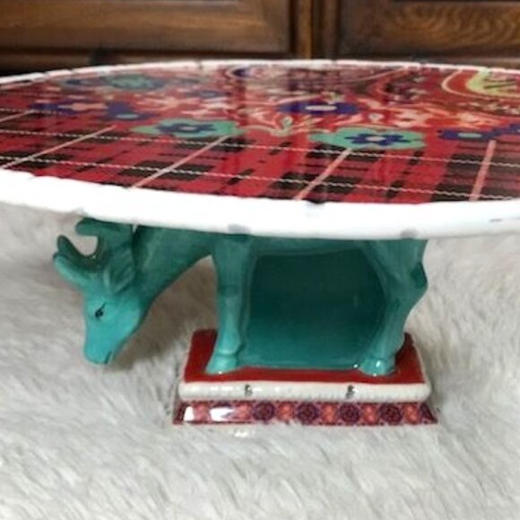 Poetic Wanderlust x Tracy Porter Fanciful Deer Floral Plaid Cake Pastry Plate - Picture 1 of 14